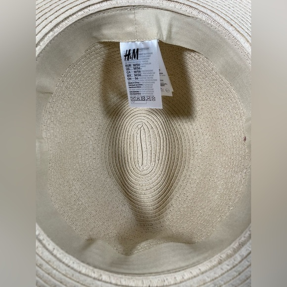 H&M straw raffia fedora hat women’s crème and pink - Picture 9 of 12